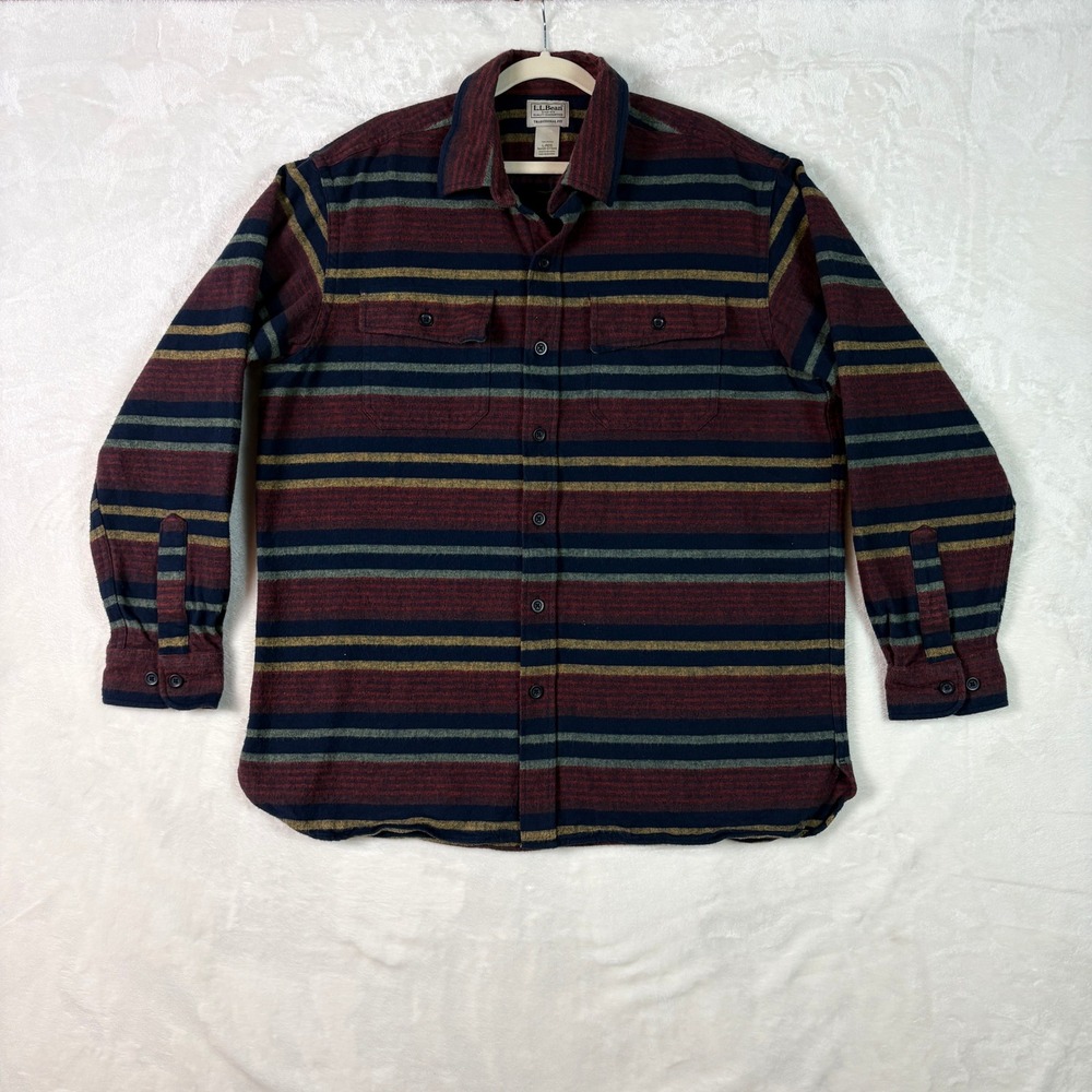 LL Bean Flannel Shirt Mens Large‎ Multi Color Excellent Striped Traditional Fit